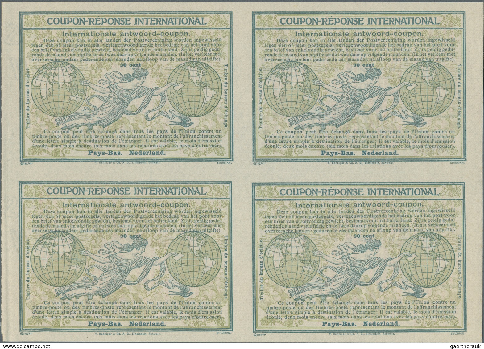 15265 Niederlande - Ganzsachen: Design "Madrid" 1920 International Reply Coupon As Block Of Four 30 Cent N - Ganzsachen