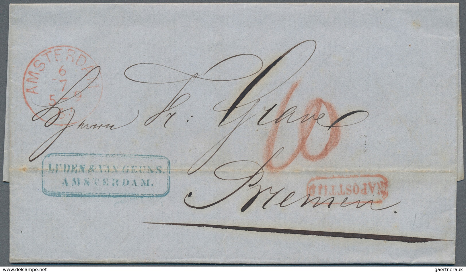 15266 Niederlande - Stempel: 1865, Two Folded Letters With Red AMSTERDAM Cds, Red Respectively Black Boxed - Poststempel