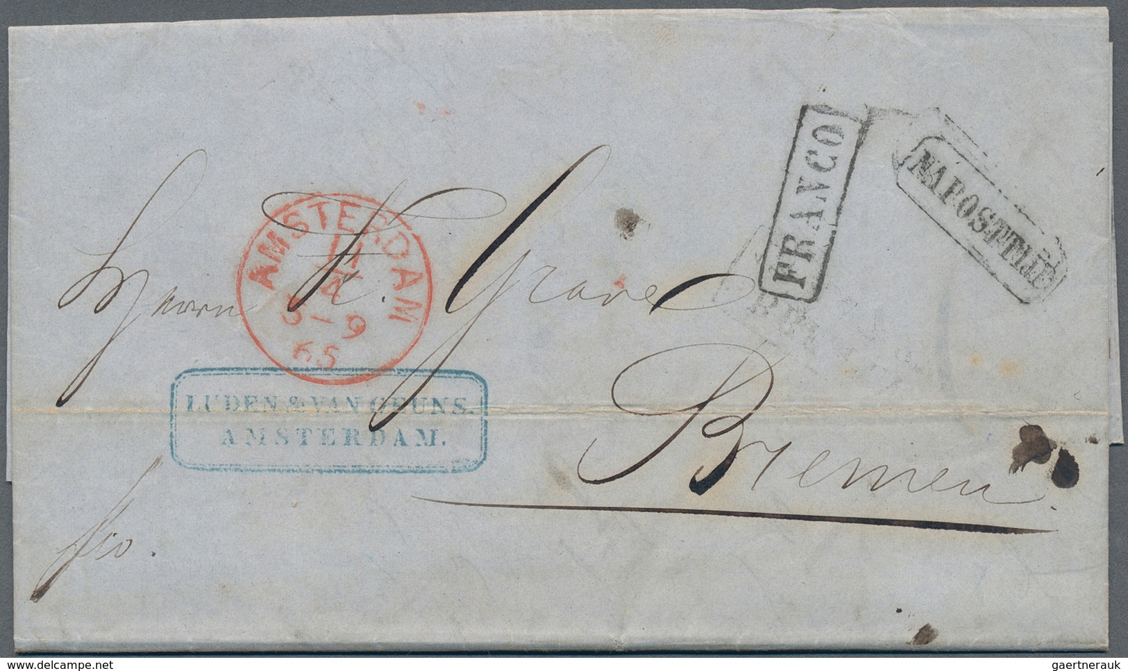 15266 Niederlande - Stempel: 1865, Two Folded Letters With Red AMSTERDAM Cds, Red Respectively Black Boxed - Poststempel