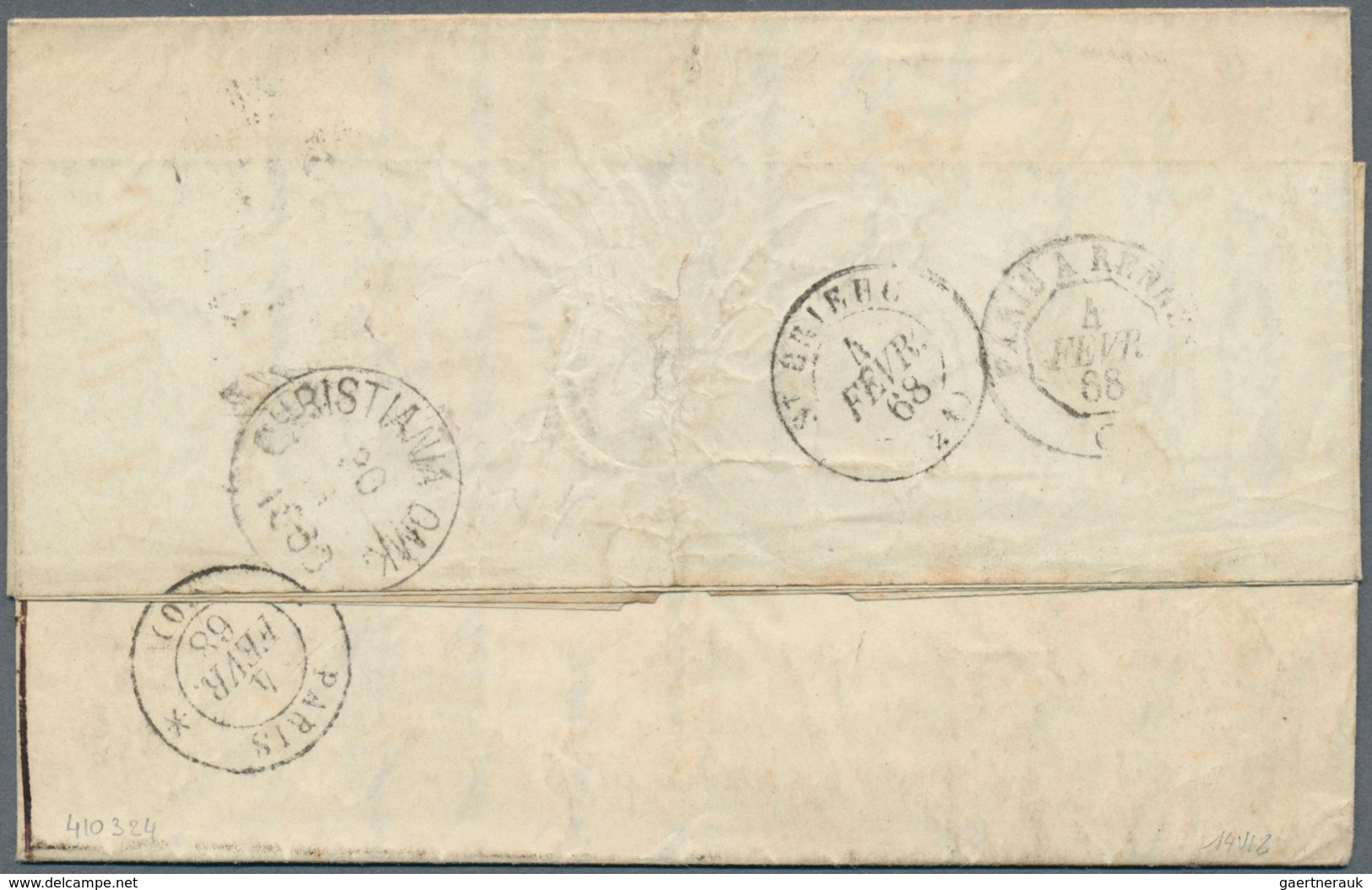 15272 Norwegen: 1868 Entire Letter From Trondheim To St. Brieuc, France Via Christiania, The Belgian-Frenc - Ungebraucht