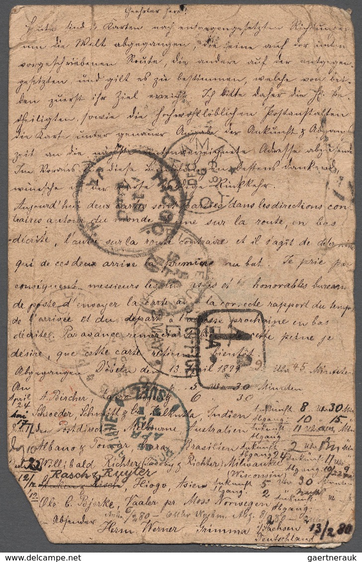 15273 Norwegen: 1879/80: Norway, 10 Ø. Used "VAALERISMA 6/2 1880" On Round-the-world-card, East/ Irregular - Ungebraucht