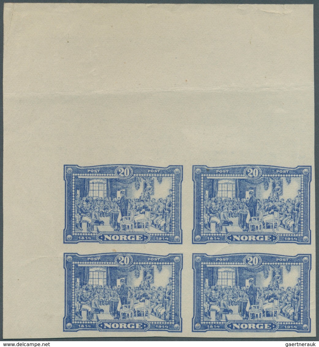 15274 Norwegen: 1914, 20 Öre Independence, Imperforated Proof In Block Of 4 On Ungummed Paper - Neufs