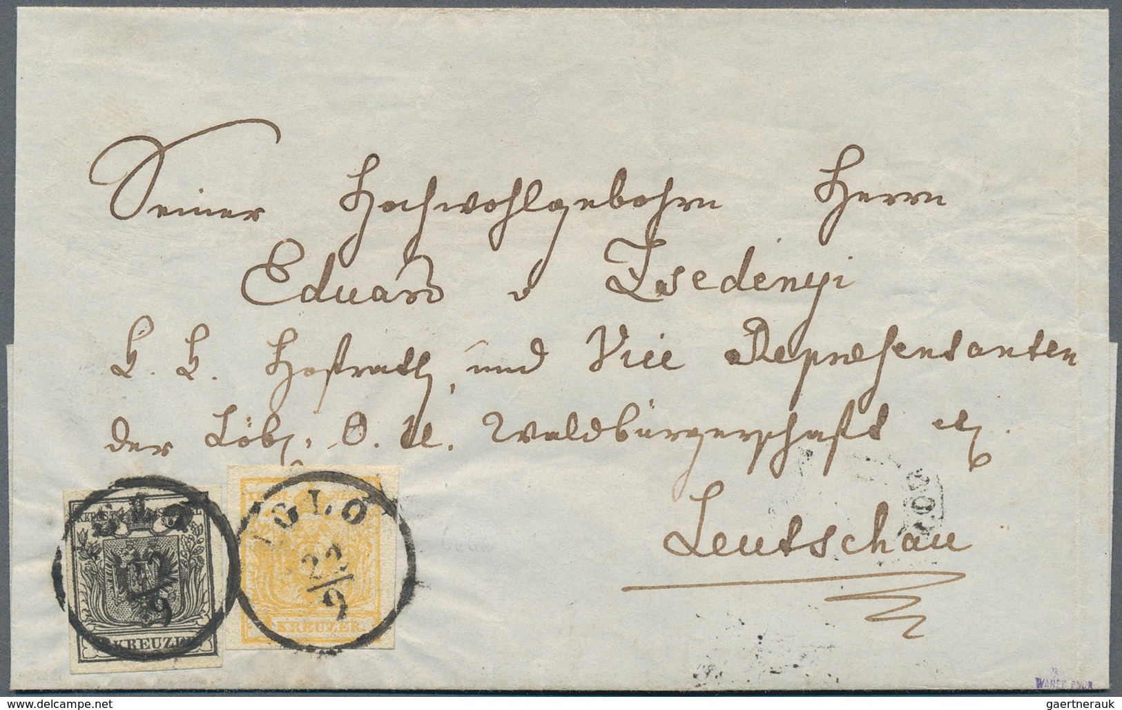 15283 Österreich: 1850, 1 Kr. Gelb Und 2 Kr. Schwarz Beide HP Allseits Voll- Bis Breitrandig Als Patriotis - Neufs