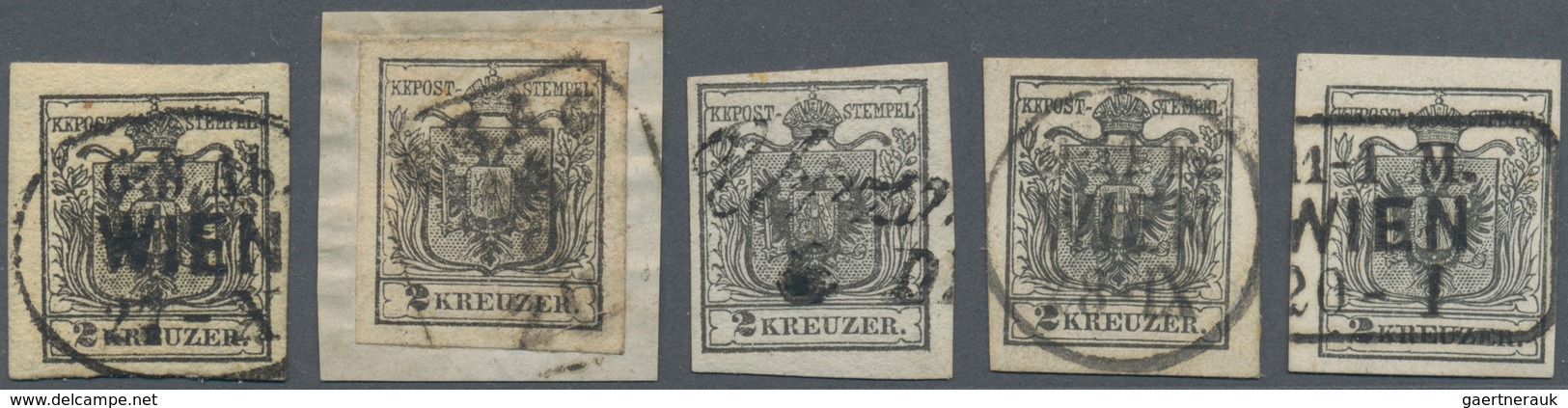 15290 Österreich: 1850, 2 Kr. Schwarz Fünf Werte Alle Voll- Bis Breitrandig Mit Hand- Und Maschinenpapier, - Ungebraucht