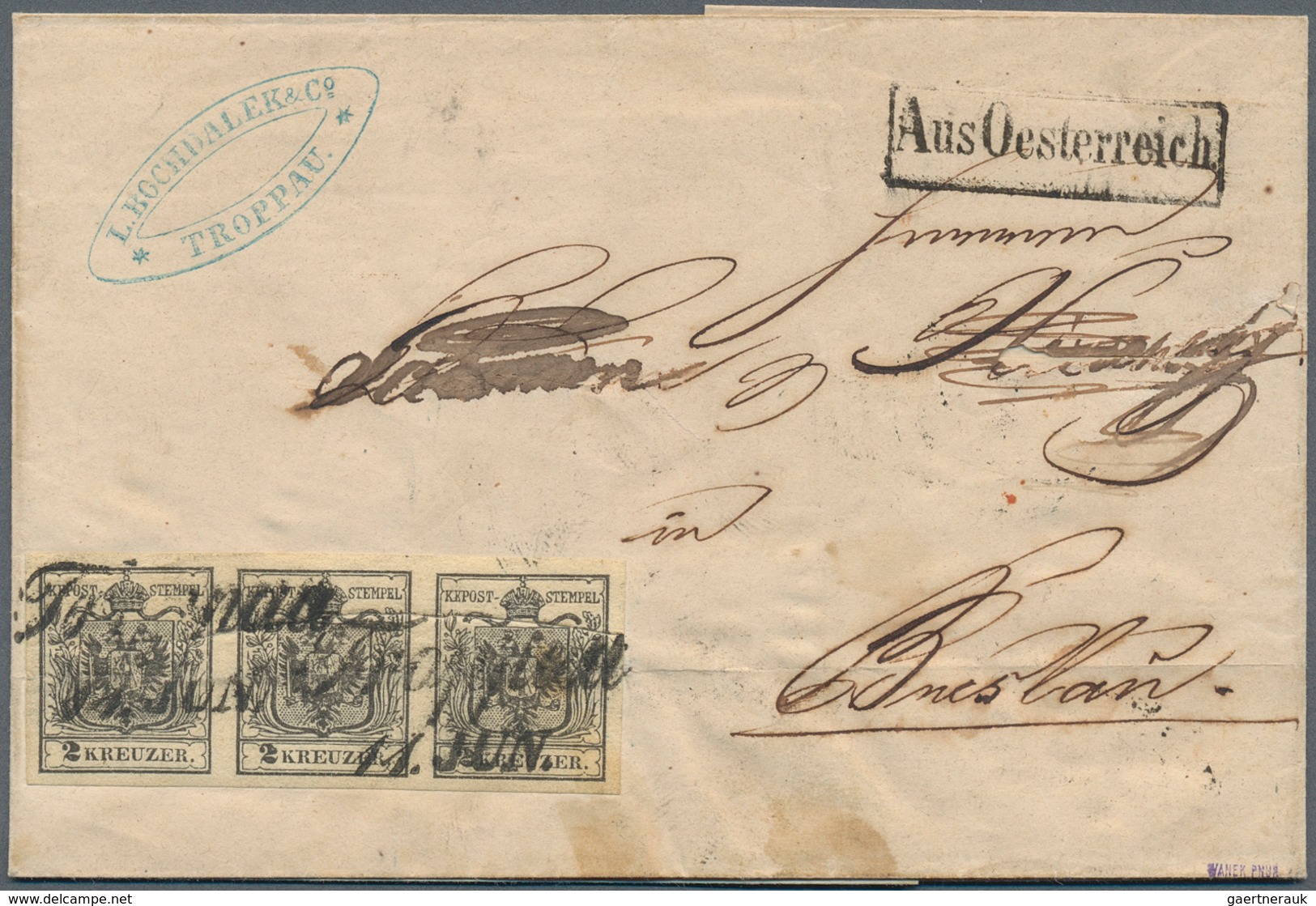 15296 Österreich: 1850, 2 Kr. Schwarz HP Type Ib Im Waagrechten Dreierstreifen (allseits Breitrandig) Mit - Neufs