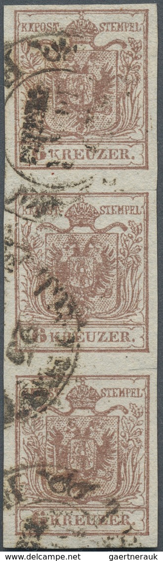 15305 Österreich: 1850, 6 Kr. Braun HP Type III Im Senkrechten DREIER-Streifen Allseits Voll- Bis Breitran - Neufs