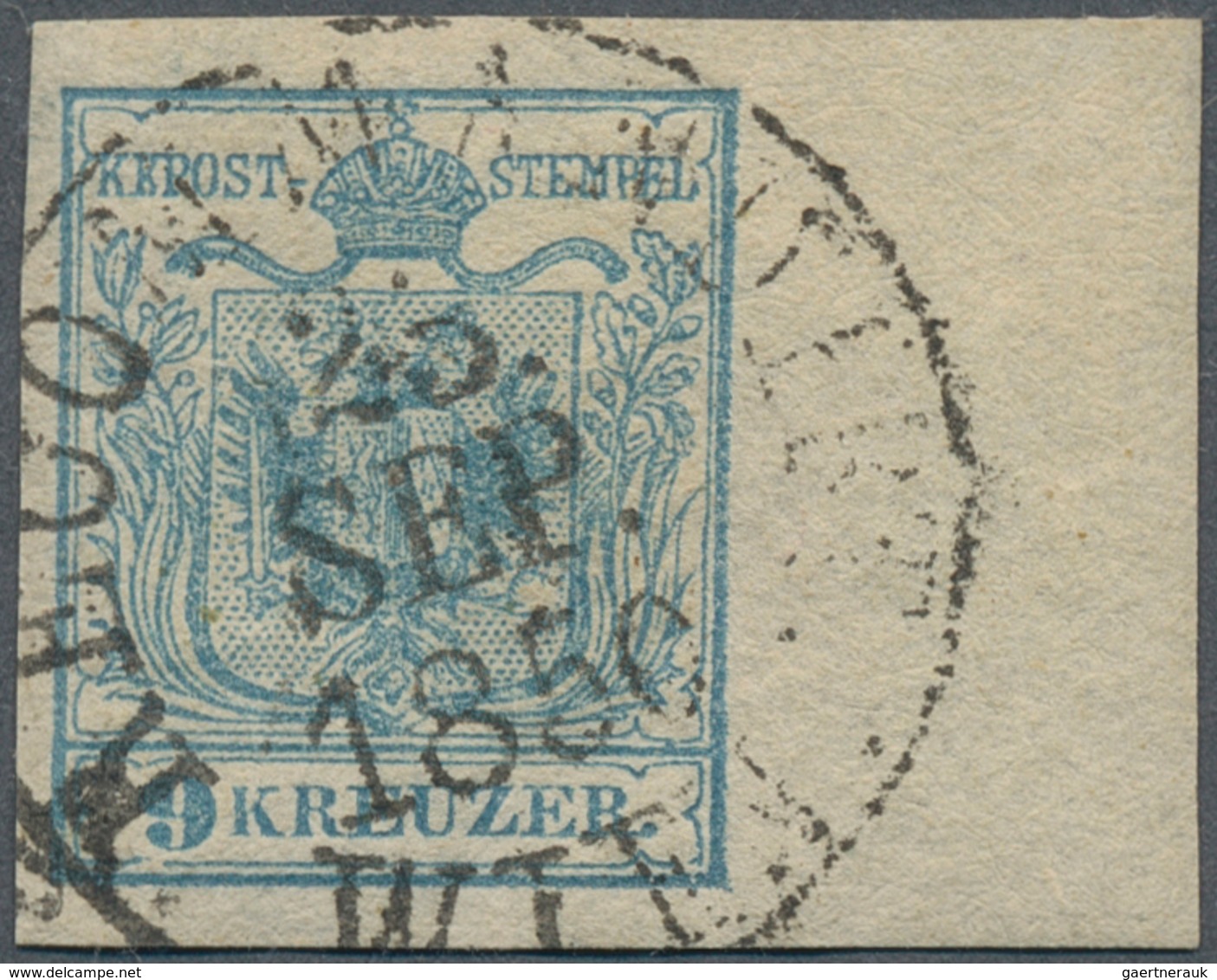 15312 Österreich: 1850, 9 Kr. Hellblau HP Type I Vom Rechten Rand (12 Mm) Mit Klaren Vollstempel 'RECOMMAN - Neufs