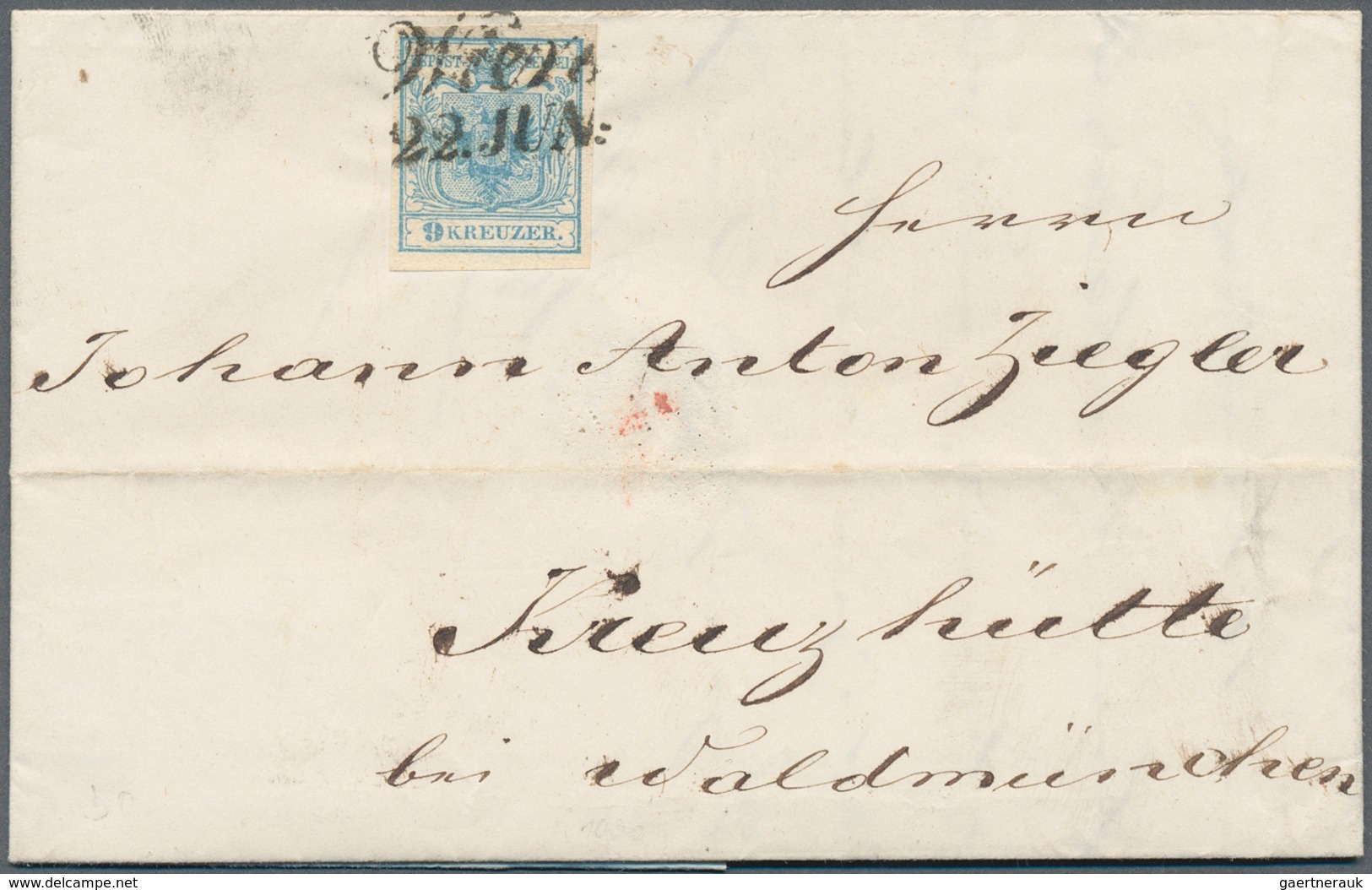 15317 Österreich: 1850, 9 Kr. Hellblau HP Type I Zwei Faltbriefe Jeweils Mit Einzelmarke (allseits Voll- B - Neufs