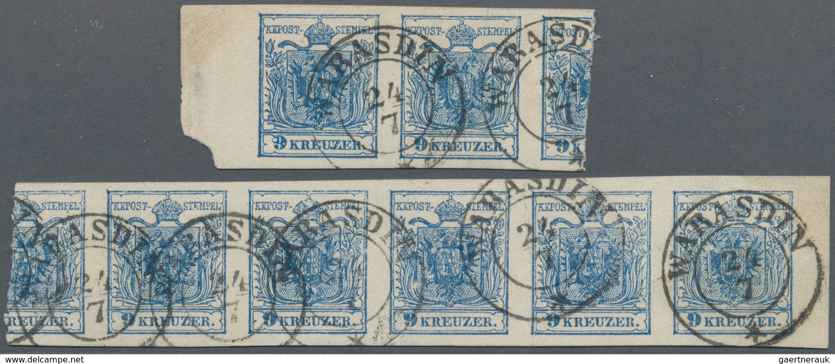 15324 Österreich: 1850, 9 Kr. Blau HP Type IIIb Ursprünglich Als Waagrechter Achterstreifen Aber Leider Du - Neufs