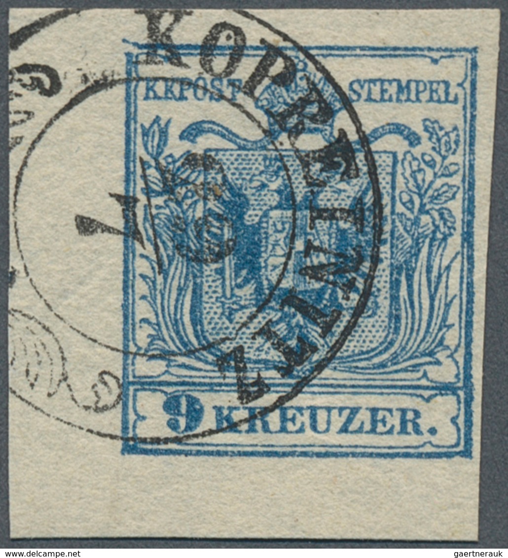 15327 Österreich: 1850, 9 Kr. Blau MP Type IIIb Aus Der Linken Unteren Bogenecke (6 : 4 Mm) Mit Klaren Zwe - Neufs