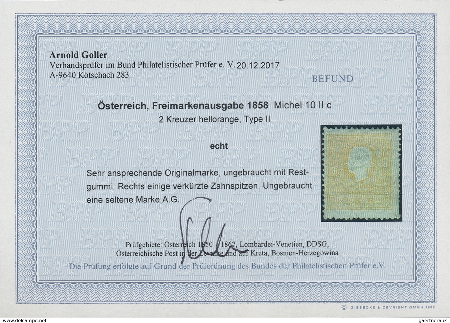 15336A Österreich: 1858, Franz Joseph 2 Kr. Type II Hellorange Ungebraucht Mit Restgummi, Farbfrische Marke - Ungebraucht