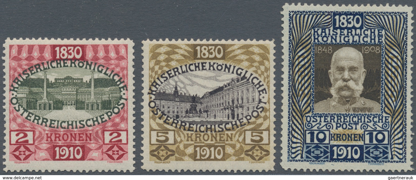 15382A Österreich: 1910, 2 Kr, 5 Kr Und 10 Kr Kaiser-Geburtstag, 2 Kr Ungebraucht Mit Winziger Haftstelle, - Neufs