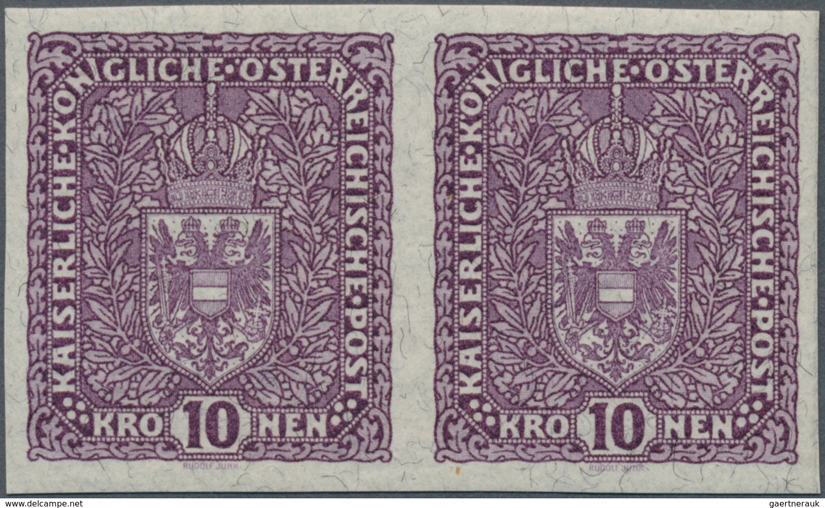 15384A Österreich: 1919, 10 Kr. Schwärzlichviolett Auf Faserpapier Ungezähnt, Waagerechtes Paar, Postfrisch - Ungebraucht