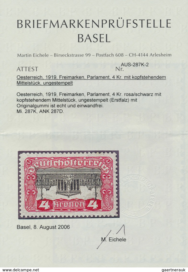 15389 Österreich: 1919/1921, 4 Kr. Rosa/schwarz, Freimarke Mit Kopfstehendem Mittelstück, Ungestempelt, Ta - Ungebraucht