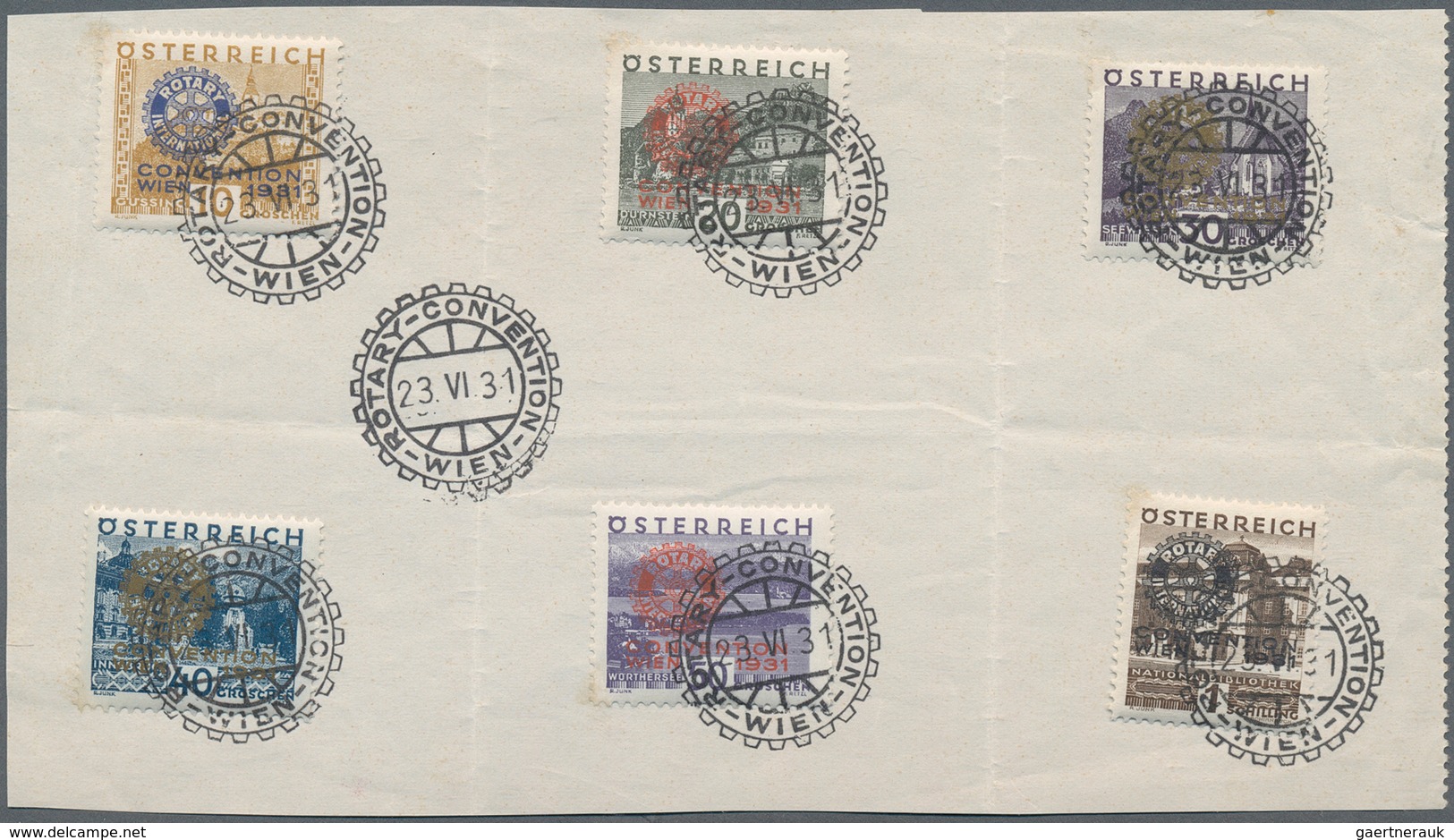 15399 Österreich: 1931, 10 G. - 1 S. Rotary Kongress Kpl. Mit SST WIEN 23.VI.31 Auf Unterlage, Faltspuren, - Neufs