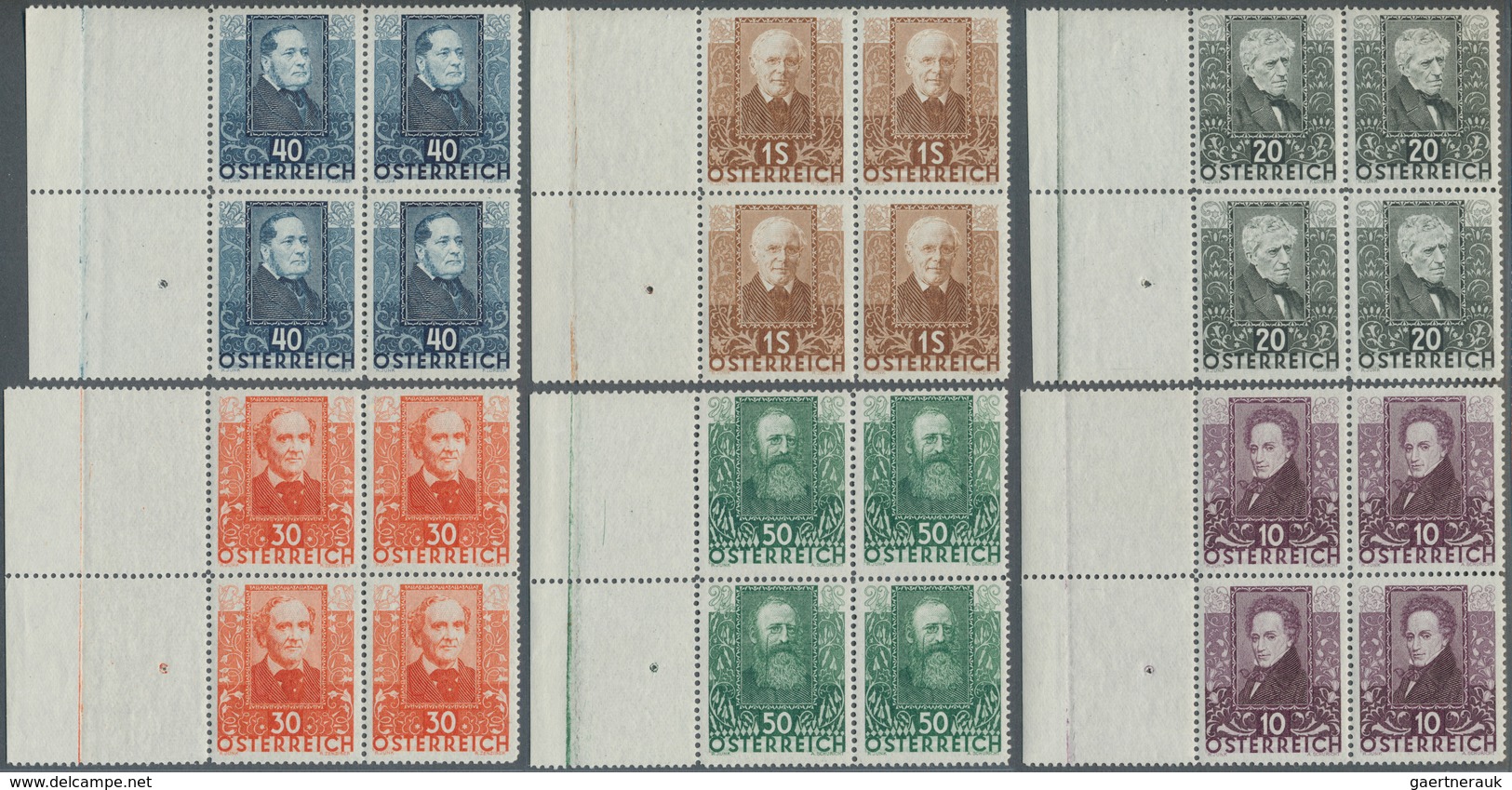 15401 Österreich: 1931, 10 Gr. - 1 S. "Österreichische Dichter", Tadellos Postfrische Vierer-Block-Serie V - Ungebraucht