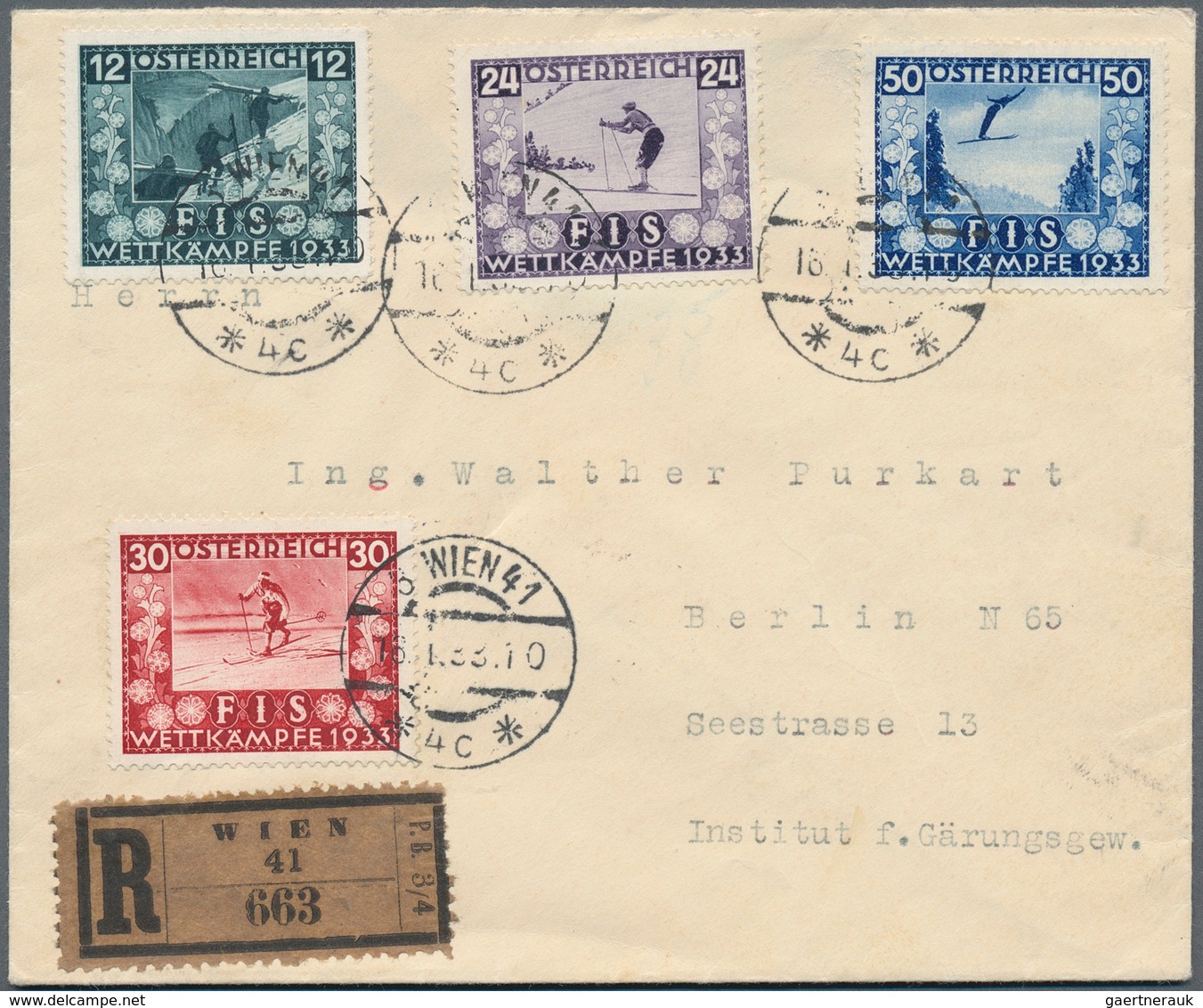 15406 Österreich: 1933: FIS-Wettkämpfe Komplett Auf R-Brief Mit Tagesstempel Aus Wien Nach Berlin. Markenw - Ungebraucht