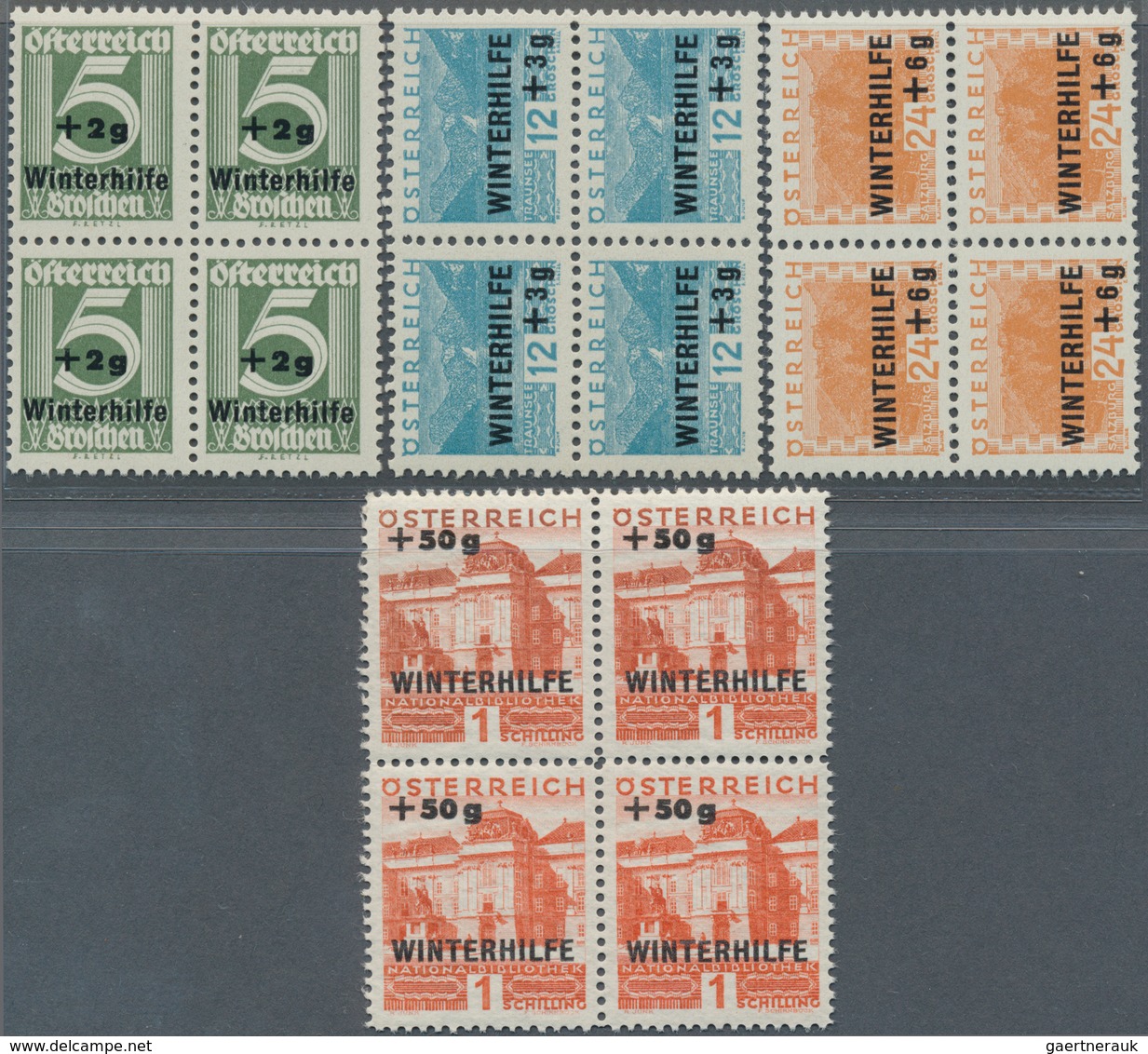 15412C Österreich: 1933, "Ausgabe - Zugunsten Der Winterhilfe", Postfrische Luxus 4er Blocks, 563 Mit Platt - Ungebraucht