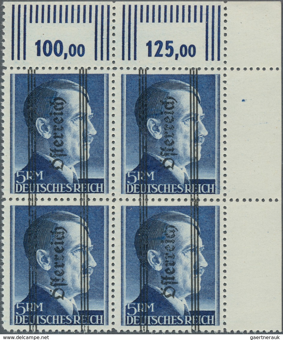 15420B Österreich: 1945, 5 RM Blau/violett, Perfektes Ungefaltetes Luxus-Eckrandstück Oben Rechts, Ränder M - Neufs