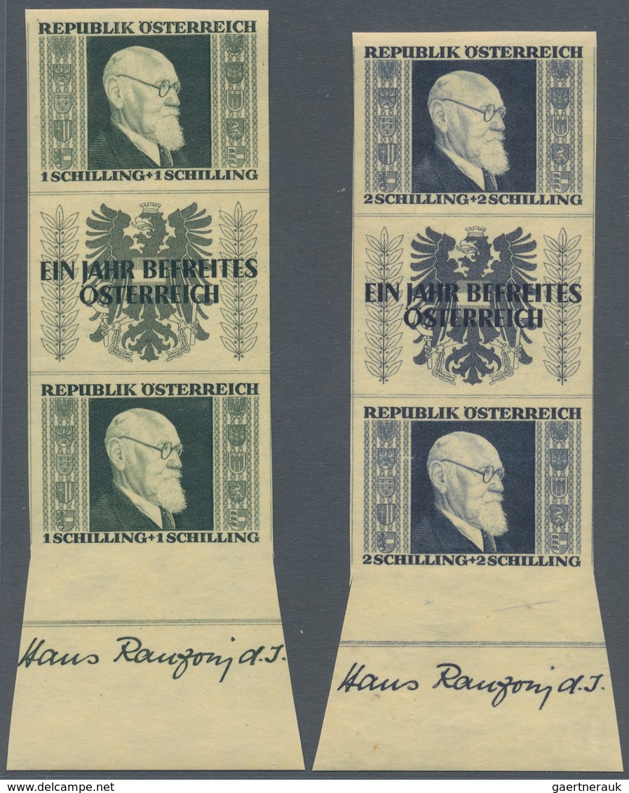 15431C Österreich: 1946, Wohlfahrt Ausgabe Dr. Renner, 5 Shilling Luxus-Streifen Mit Wappen Und Eindruck "B - Ungebraucht