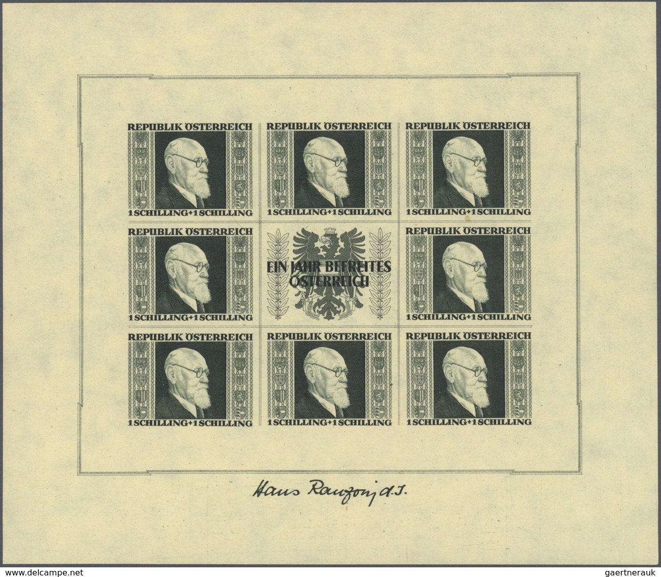 15431D Österreich: 1946, Renner, Ungezähnt Auf Gelbem Japanpapier, Kompletter Kleinbogensatz, Klb. 775B Mit - Neufs