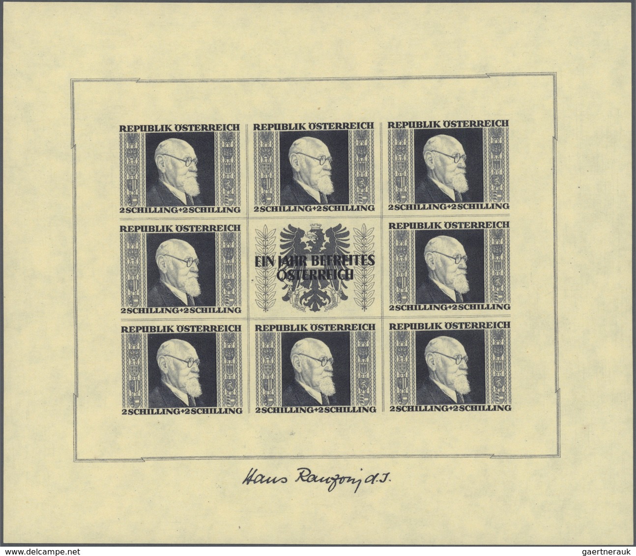 15431D Österreich: 1946, Renner, Ungezähnt Auf Gelbem Japanpapier, Kompletter Kleinbogensatz, Klb. 775B Mit - Neufs