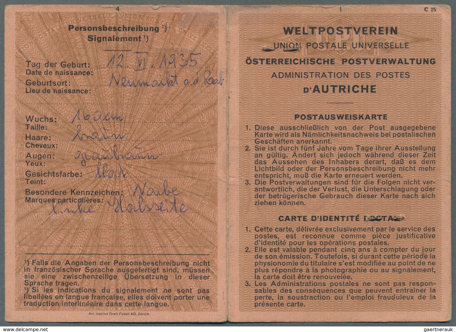 15440 Österreich: 1969. POSTAUSWEISKARTE, Ausgestellt "Wien 25.6.69", Gebühren Abgegolten Mit Je 1x Bauten - Ungebraucht