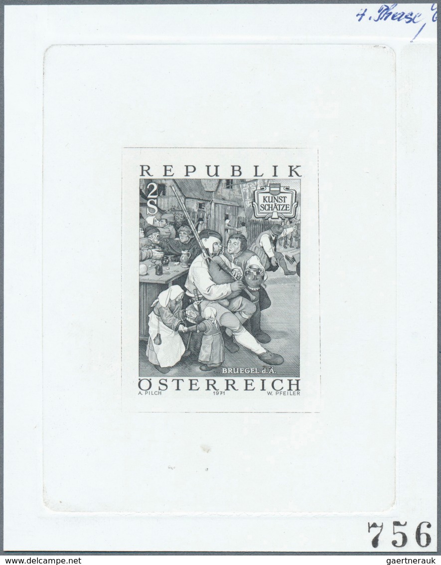 15452 Österreich: 1971. Probedruck In Schwarz Für Marke "Bauerntanz" Aus Dem Gemälde-Satz, Bezeichnet Vs. - Neufs