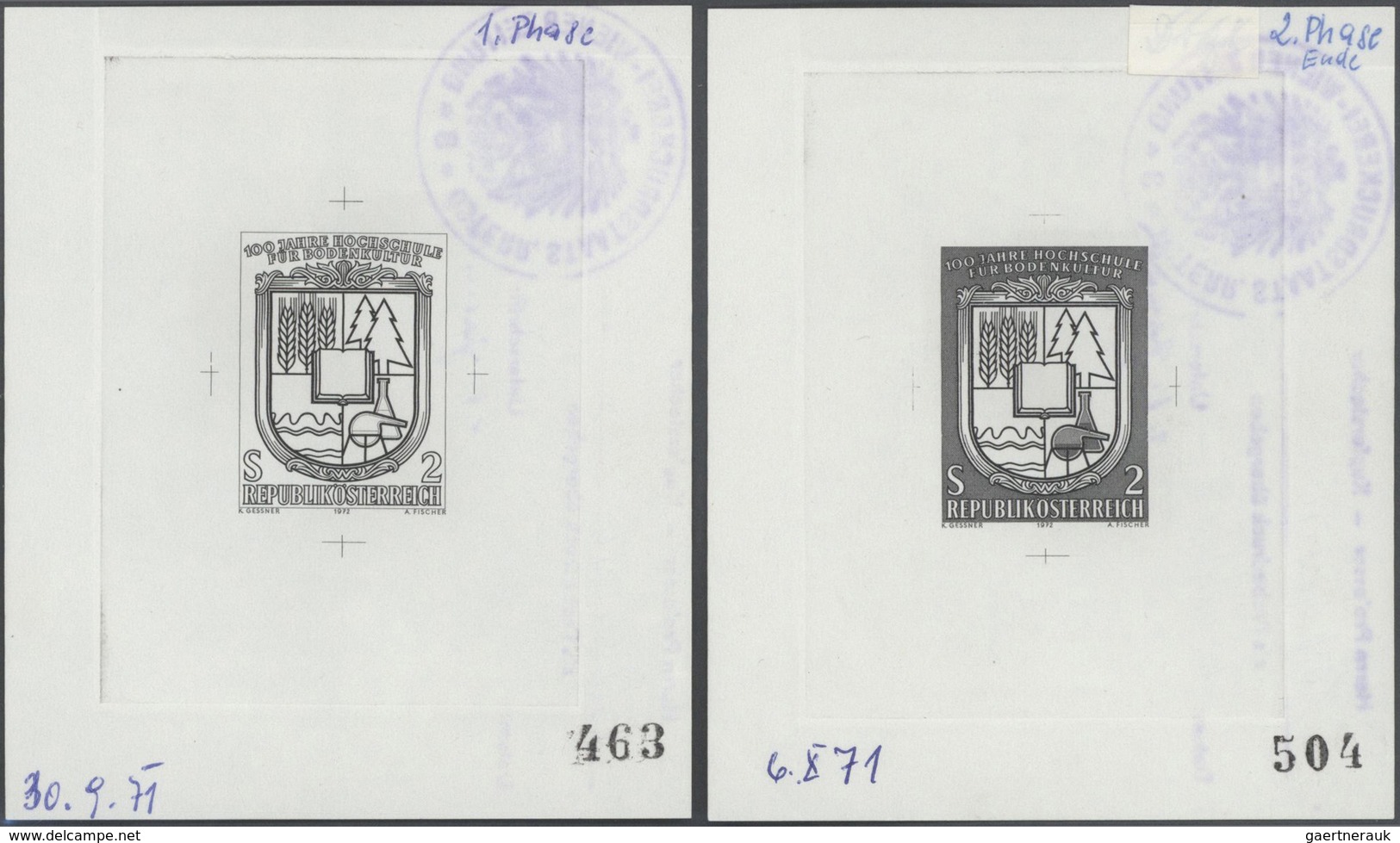 15462 Österreich: 1972. Set Von 2 PROBEDRUCKEN Für Die Marke "100 Jahre Hochschule Für Bodenkultur". Bezei - Ungebraucht