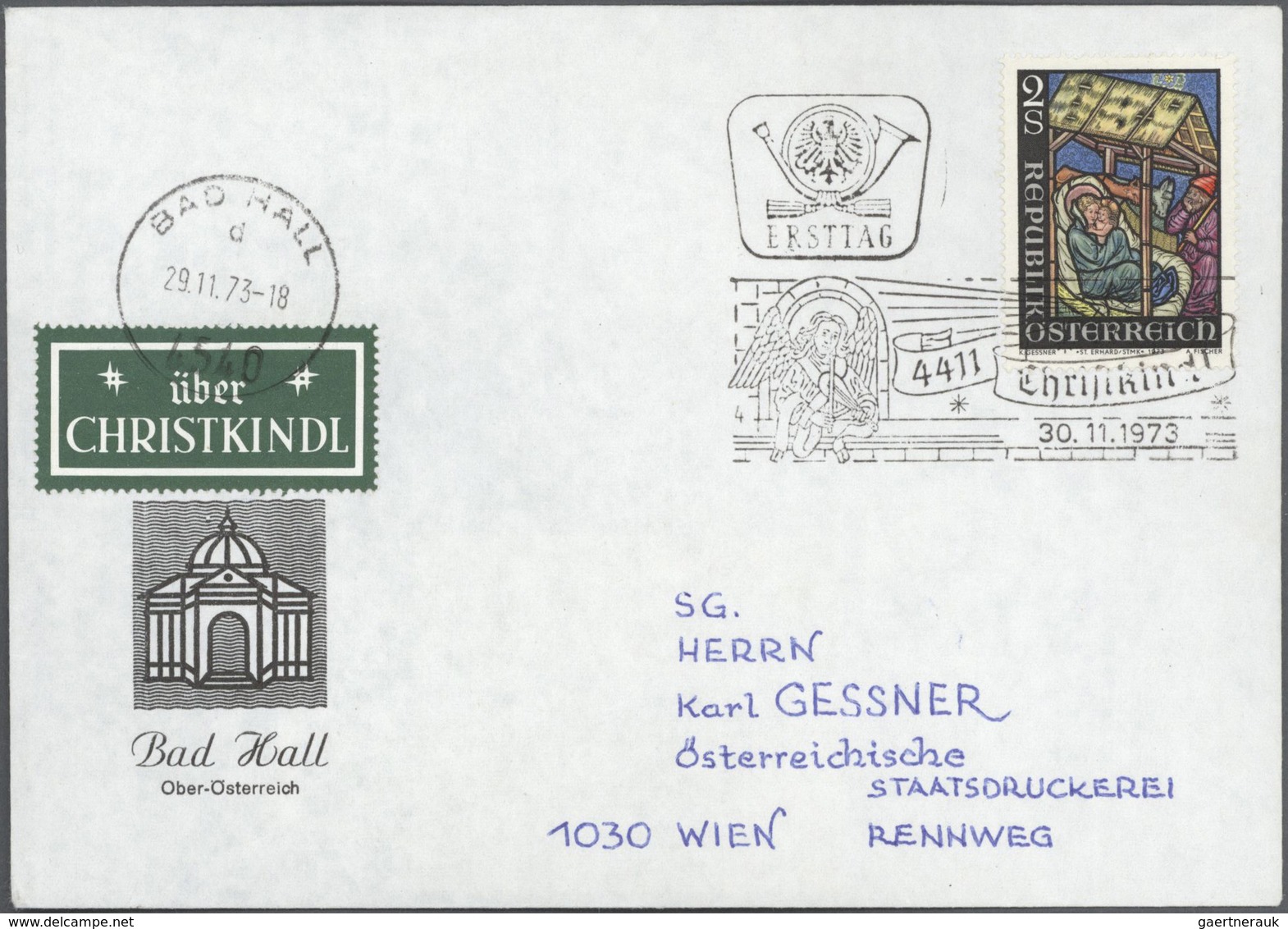 15474 Österreich: 1973. Set von 3 PROBEDRUCKEN für die Marke "Weihnachten". Bezeichnet vorderseitig mit "1