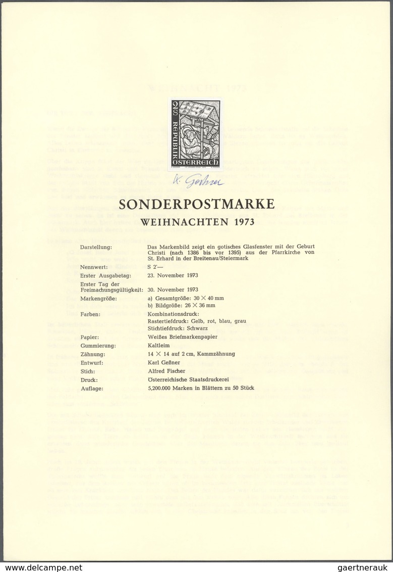 15474 Österreich: 1973. Set von 3 PROBEDRUCKEN für die Marke "Weihnachten". Bezeichnet vorderseitig mit "1