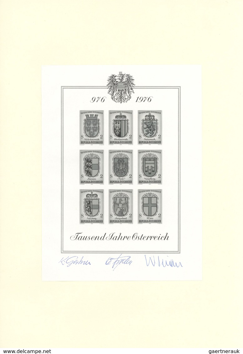 15479 Österreich: 1976. Set von 9 PROBEDRUCKEN für die Marken der Block-Ausgabe "1000 Jahre Österreich - W