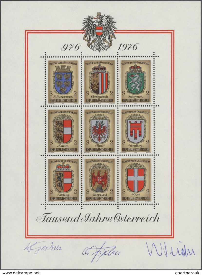 15479 Österreich: 1976. Set von 9 PROBEDRUCKEN für die Marken der Block-Ausgabe "1000 Jahre Österreich - W