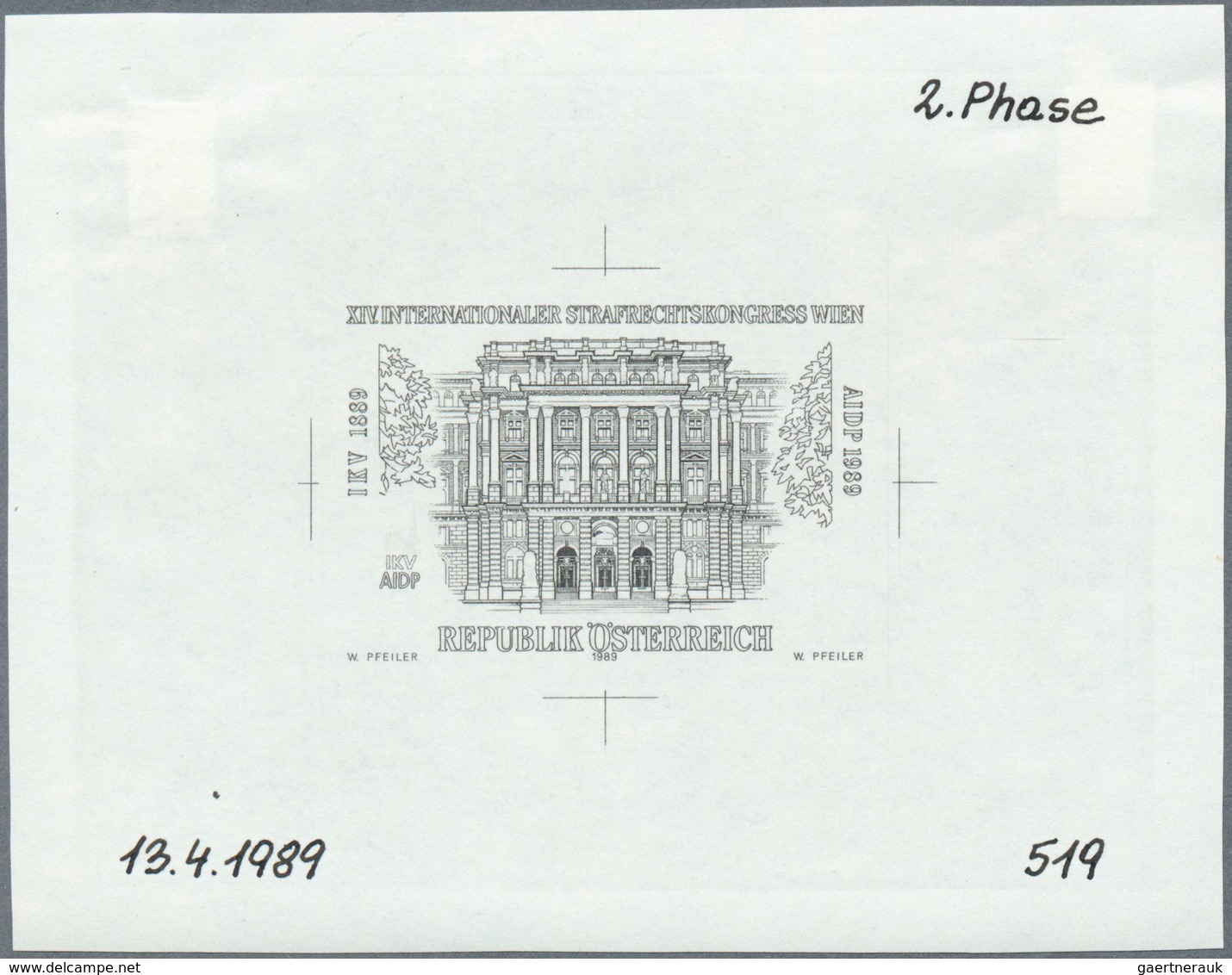 15506 Österreich: 1989. Probedruck In Schwarz Für Marke "Intl. Strafrechtskongreß", Bezeichnet Vs. U.a. Mi - Neufs