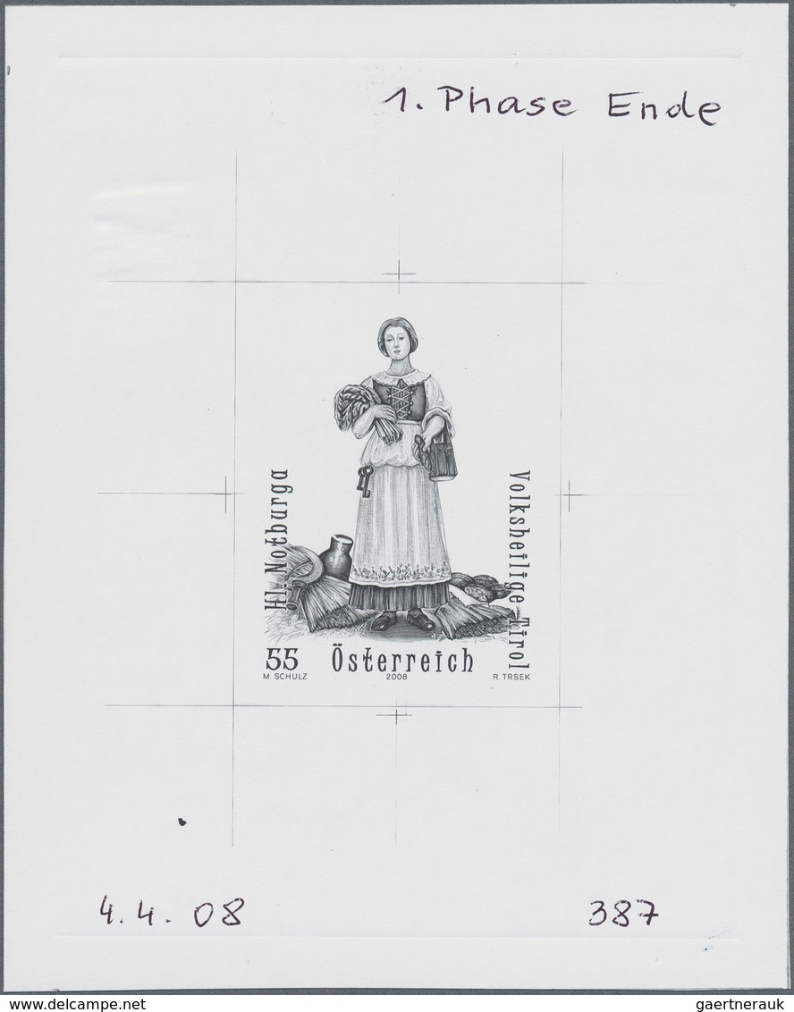 15545 Österreich: 2008. Probedruck In Schwarz Für Marke "Schutzpatrone - Hl. Notburga", Bezeichnet Vs. U.a - Ungebraucht