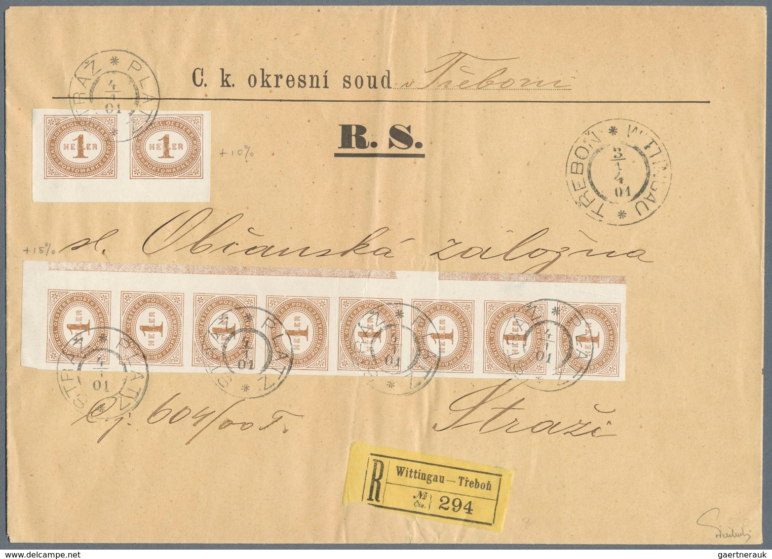 15548 Österreich - Portomarken: 1900/1901, 10x 1 Heller Dkl'gelbbraun Im 8er-Streifen Und Paar Ungezähnt A - Taxe