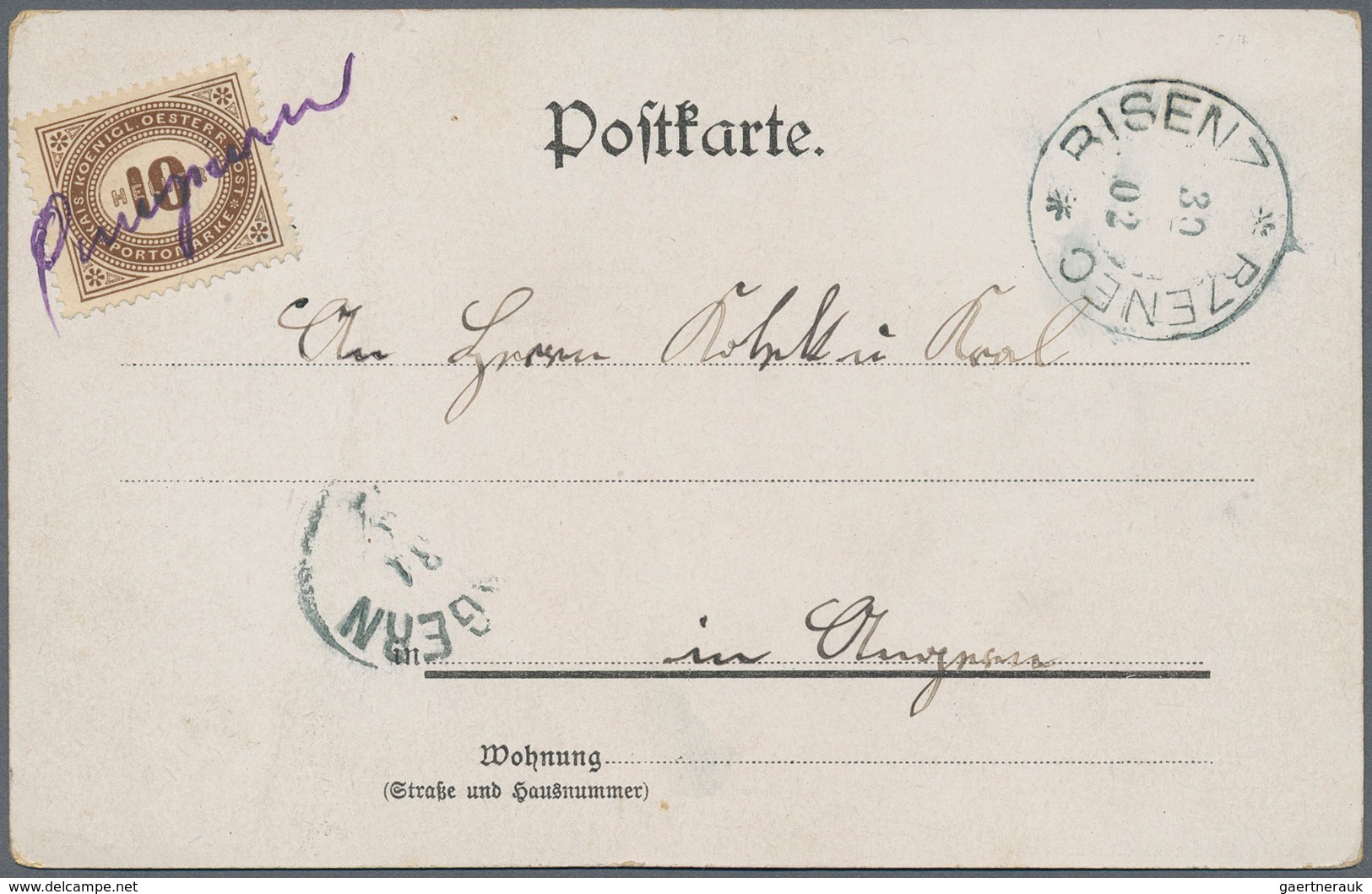 15559 Österreich - Portomarken: 1902/1906, Unfreie Ansichtskarte Von Bisenz Nach Angern Mit 10 H Nachtaxie - Portomarken