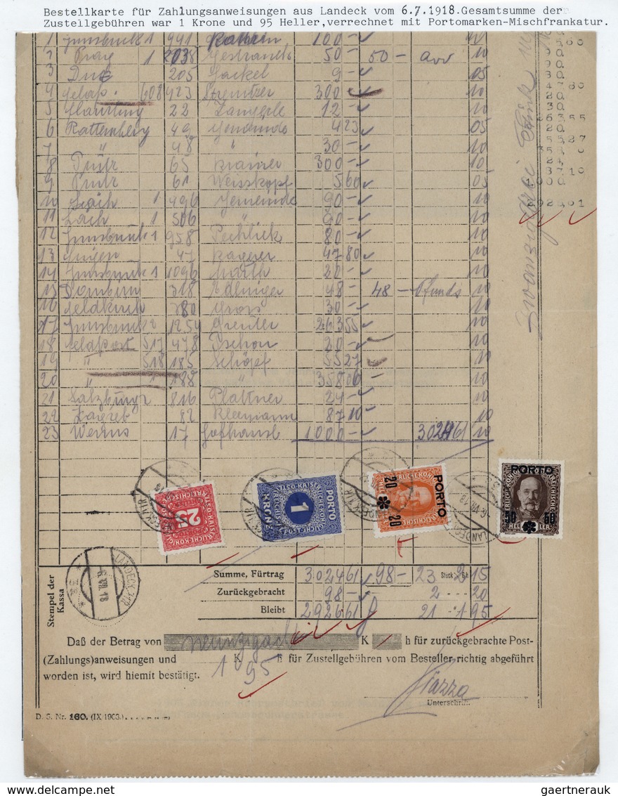 15567 Österreich - Portomarken: 1918, Bestellkarte Für Zahlungsanweisungen Aus Landeck, Die Gesamtsumme De - Portomarken