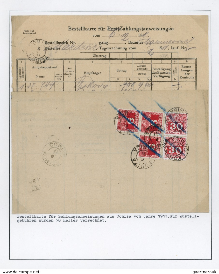 15568 Österreich - Portomarken: 1911, Bestellkarte Für Zahlungsanweisungen Aus Comisa, Die Gesamtsumme Der - Taxe