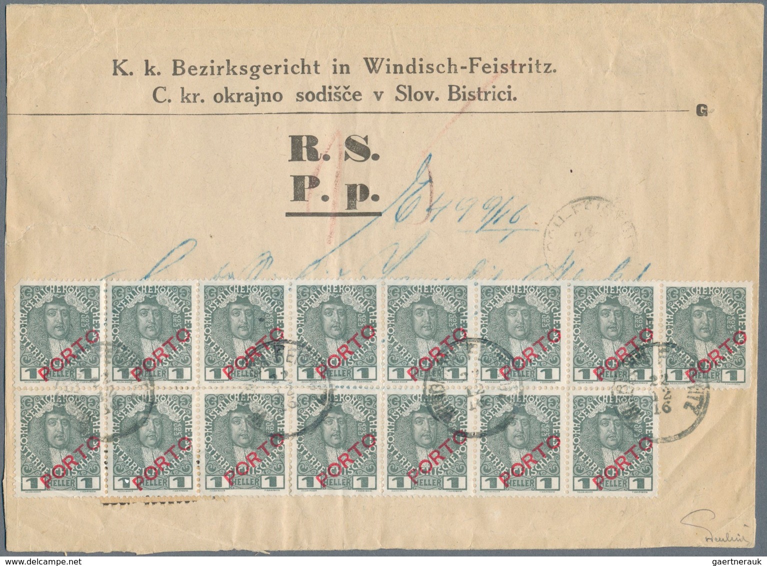 15572 Österreich - Portomarken: 1916, Reko-Gerichtsbrief Aus Windisch-Feistritz, Der Empfänger Mußte Nachg - Portomarken