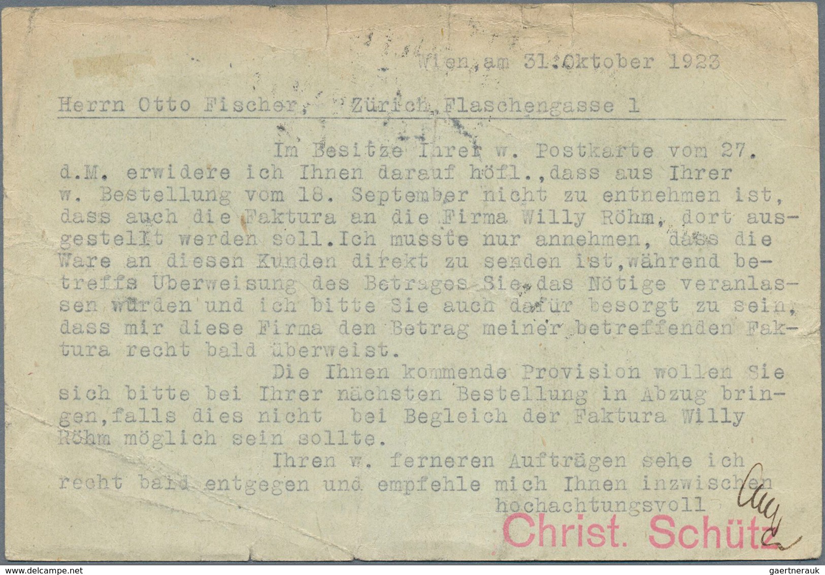 15585 Österreich - Portomarken: 1923, Unterfrankierte Auslandskarte In Die Schweiz. Nachporto In Zürich Wa - Taxe