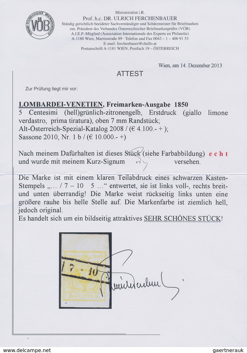 15600 Österreich - Lombardei Und Venetien: 1850, 5 Cmi. Grünlich-zitronengelb (giallo Limone Verdastro) Ha - Lombardo-Venetien