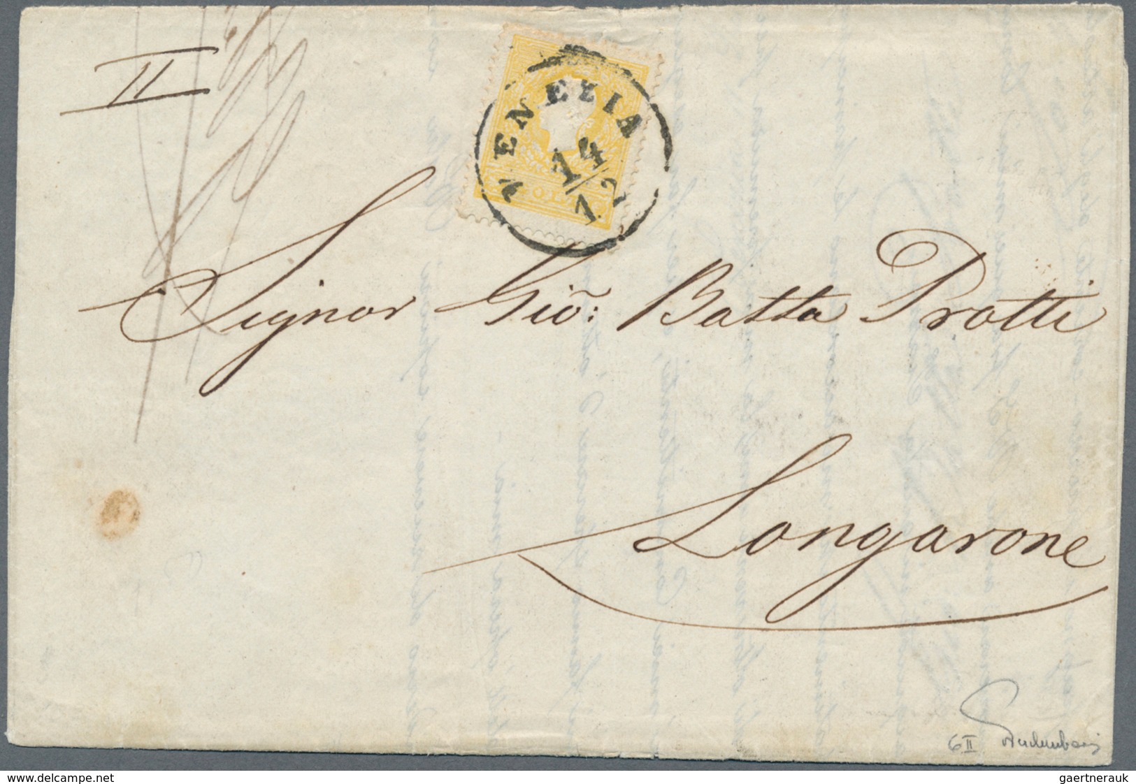 15604 Österreich - Lombardei Und Venetien: 1859: 2 Soldi, Type II Auf Kompletter Drucksache Nach Longarone - Lombardo-Vénétie