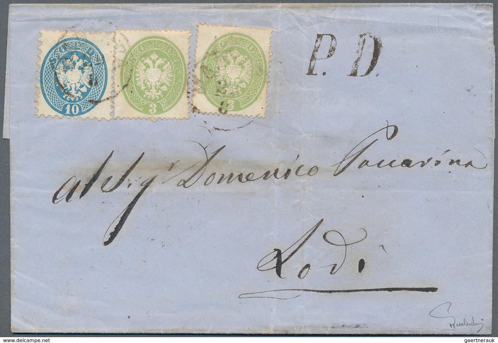 15613 Österreich - Lombardei Und Venetien: 1864, Doppeladler 2 X 3 Soldi Grün (gez. 14, Ausg. 1863) Zusamm - Lombardo-Vénétie