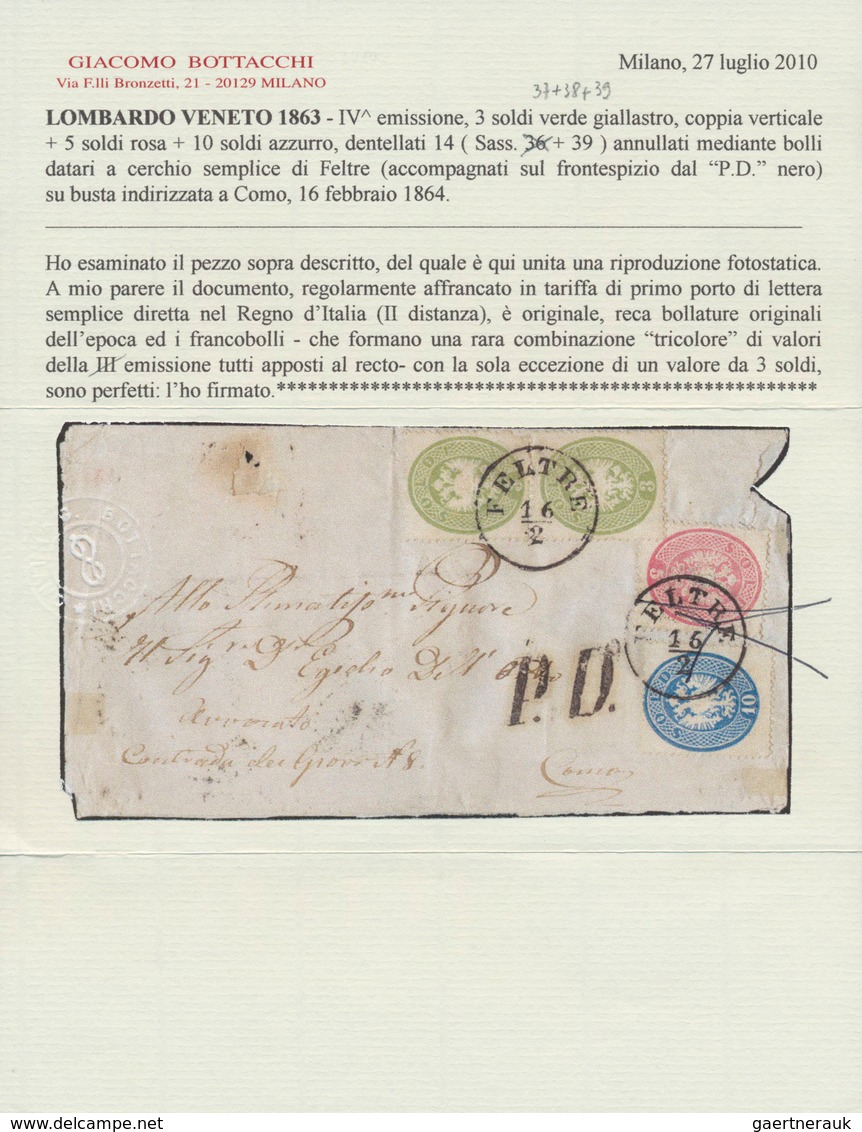 15614 Österreich - Lombardei Und Venetien: 1863: 21 Soldi Dreifarbfrankatur (2x 3 S., 5 S. Und 10 S) Auf P - Lombardo-Vénétie