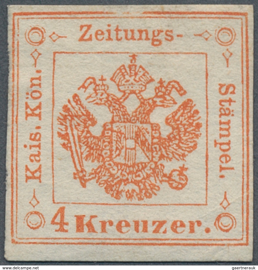 15617 Österreich - Lombardei Und Venetien - Zeitungsstempelmarken: 1858, 4 Kr. Rot Neudruck Von 1873 In Ty - Lombardo-Vénétie