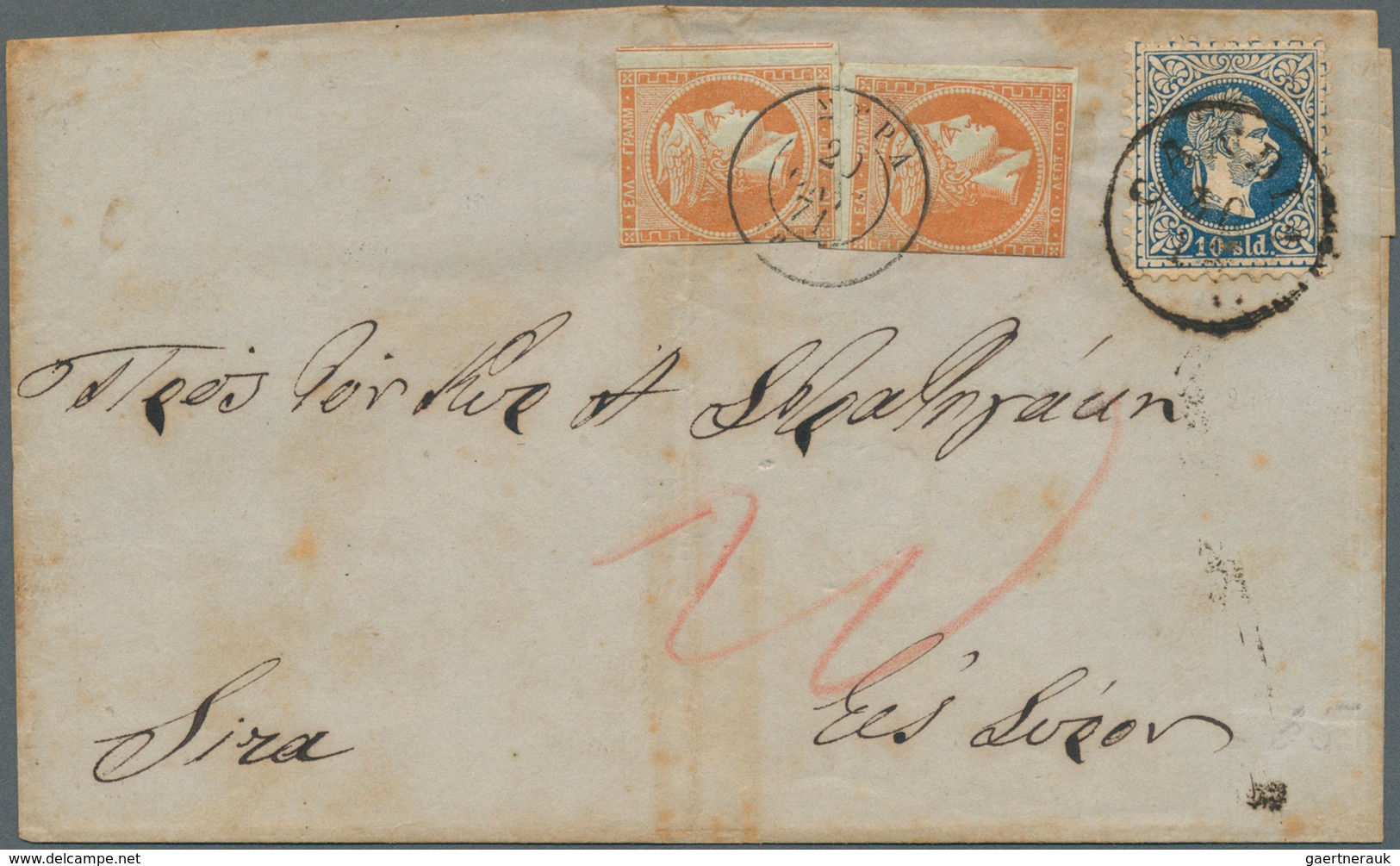 15620 Österreichische Post Auf Kreta: 1871, Austria 10 Sld. Blue Tied "CANDIA 30 9" To Folded Envelope To - Levant Autrichien