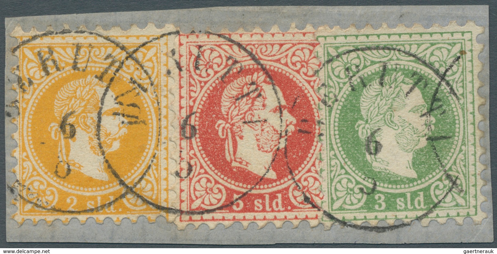 15632 Österreichische Post In Der Levante: 1867, 2 So. Gelb., 3 So. Grün Und 5 So. Karminrot Je Mit Klarem - Levante-Marken