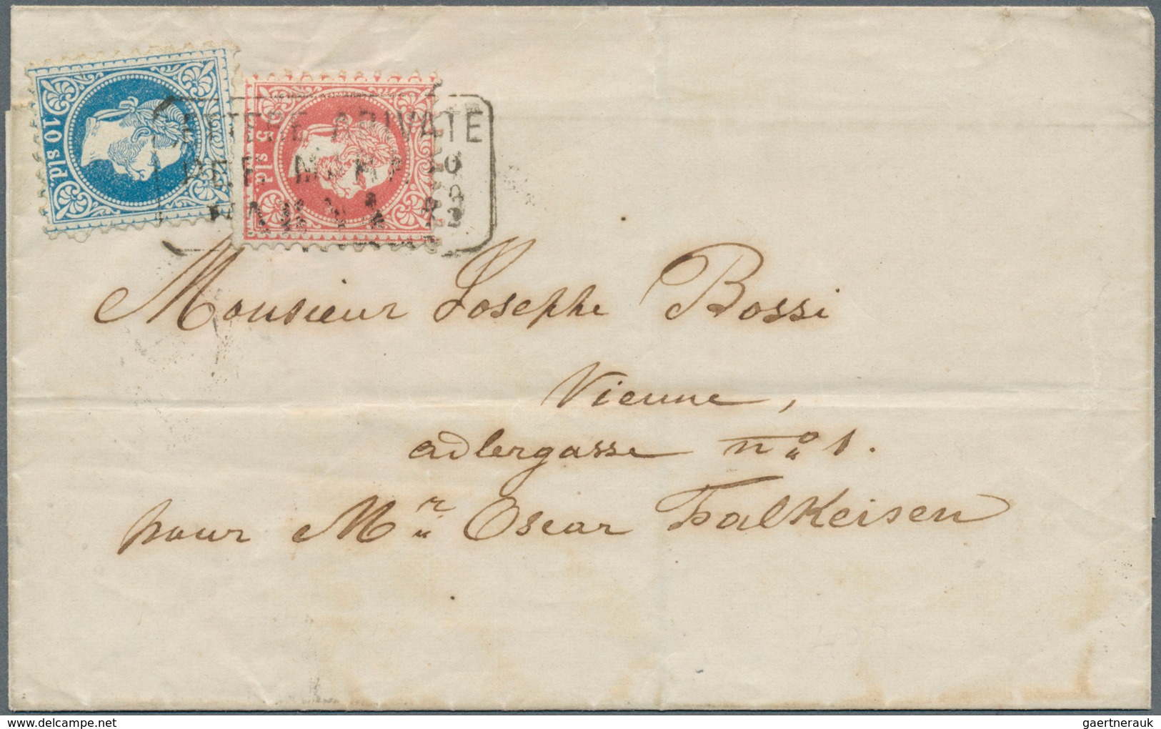 15635 Österreichische Post In Der Levante: 1872, 5 So Rot Und 10 So Blau Franz-Josef, Grober Druck, MiF Au - Levant Autrichien