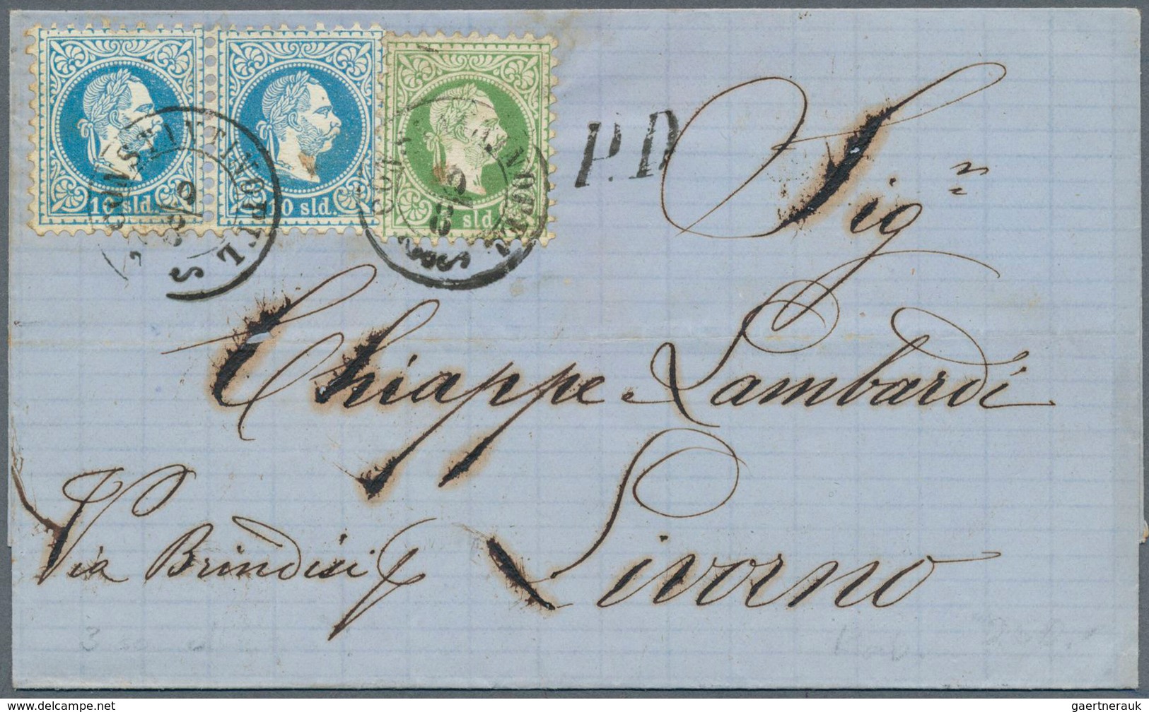 15639 Österreichische Post In Der Levante: 1867, 10 So. Blau Im Waagerechten Paar Und 3 So. Grün Je Mit DK - Levant Autrichien